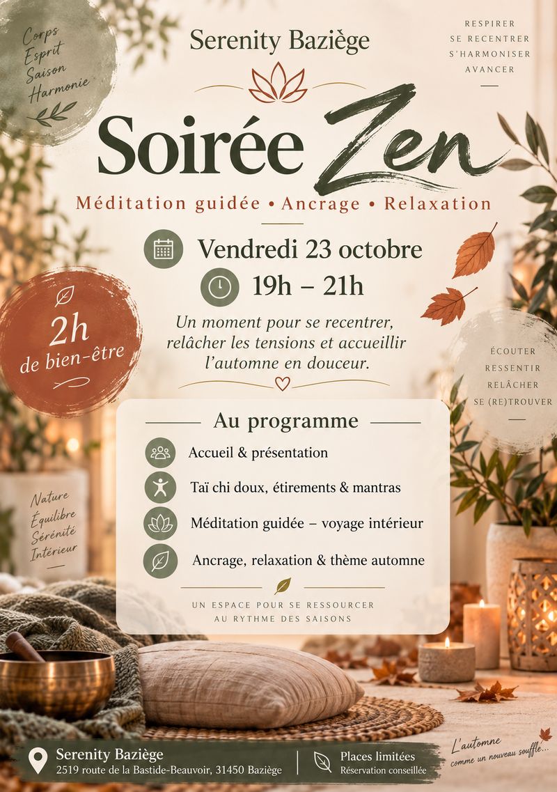 Affiche : Soirée Zen, vendredi 23 octobre